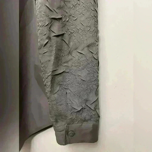 Chico's Women's Button Down Shirt Gray Crinkle Long Sleeve Career Office Size 1 - Picture 3 of 6